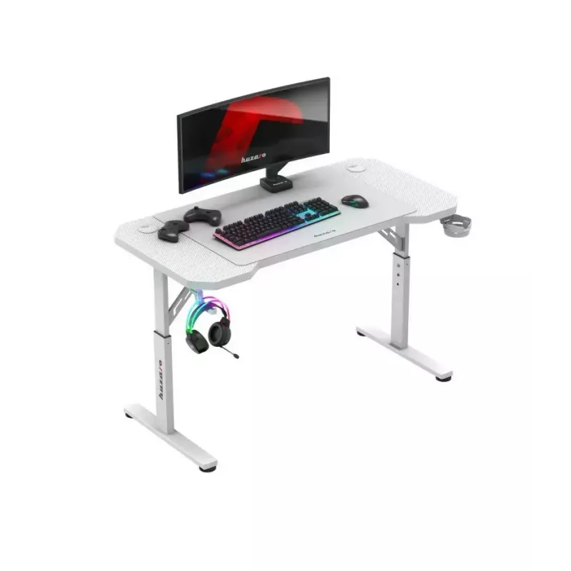 Mängutool huzaro Hero 2.6 Valge — ergonoomiline reguleeritav kõrge seljatoega pöörlev mänguiste topsihoidiku ja kõrvaklappide konksuga