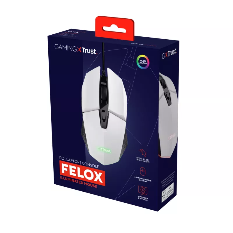 Trust GXT 109W Felox hiir Mängimine Paremakäeline USB Type-A Optiline 6400 DPI