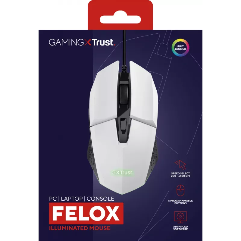 Trust GXT 109W Felox hiir Mängimine Paremakäeline USB Type-A Optiline 6400 DPI