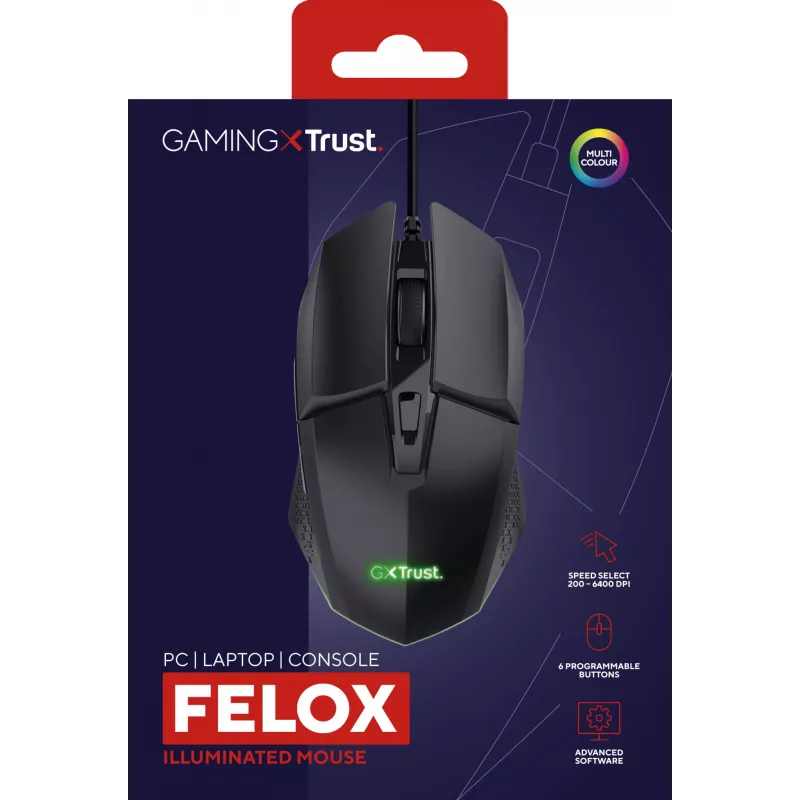 Trust GXT 109 Felox hiir Mängimine Paremakäeline USB Type-A Optiline 6400 DPI