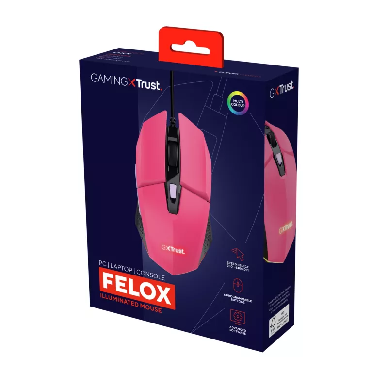Trust GXT 109P FELOX hiir Mängimine Mõlemakäeline USB Type-A 6400 DPI