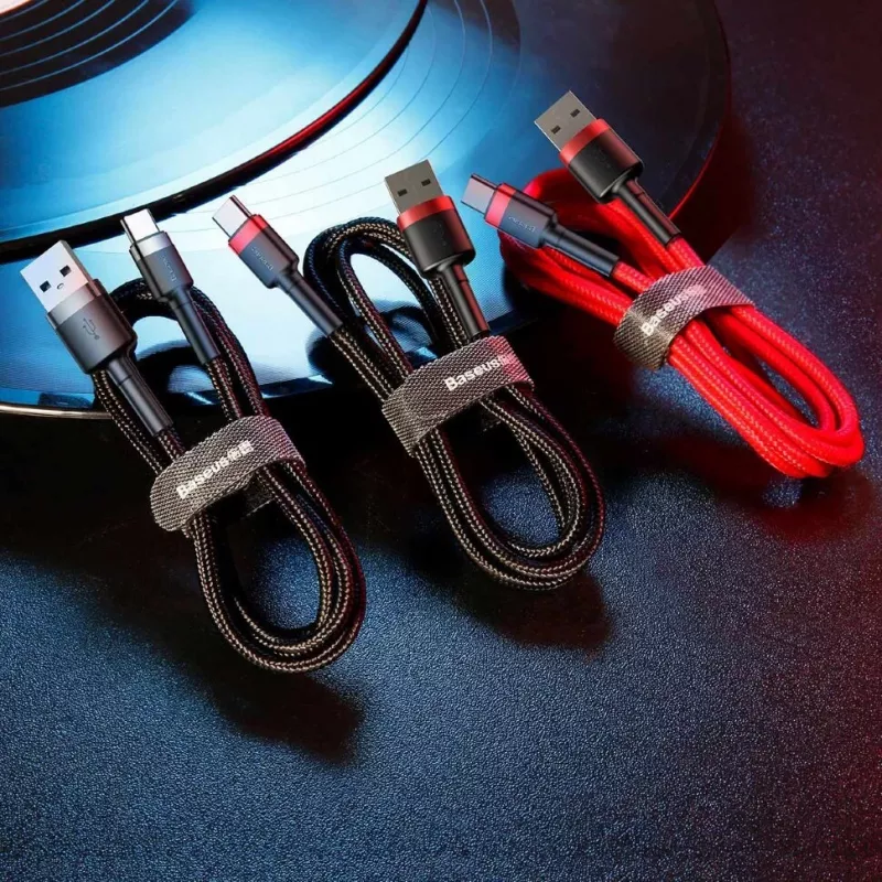 BASEUS punutud Cafule kiirlaadimiskaabel - USB Type-A kuni Type-C 2A - 2 m - must (nailon)