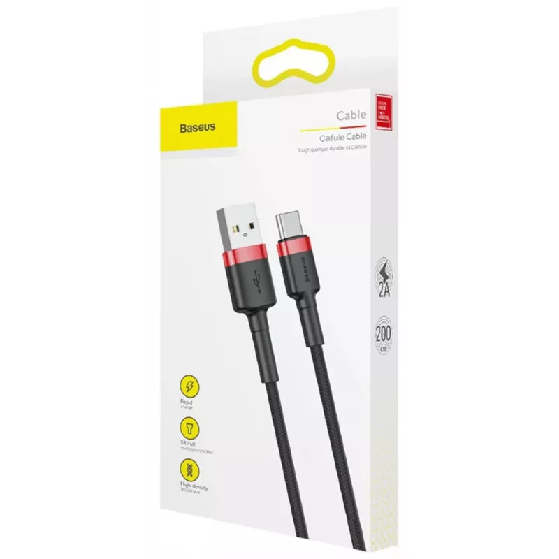 BASEUS punutud Cafule kiirlaadimiskaabel - USB Type-A kuni Type-C 2A - 2 m - must (nailon)
