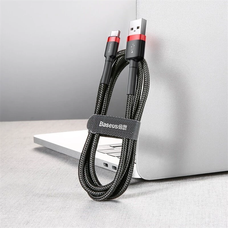 BASEUS punutud Cafule kiirlaadimiskaabel - USB Type-A kuni Type-C 2A - 2 m - must (nailon)