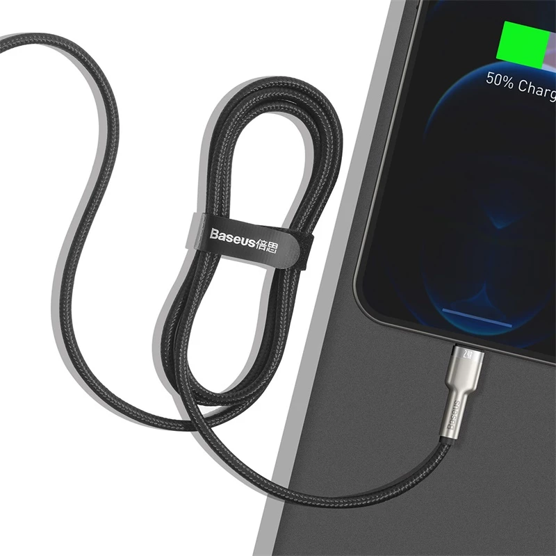 BASEUS Fast Charge Cafule andmekaabel - USB Type-A Lightningule - 480Mbps (2.4A PD) - 1m - Must