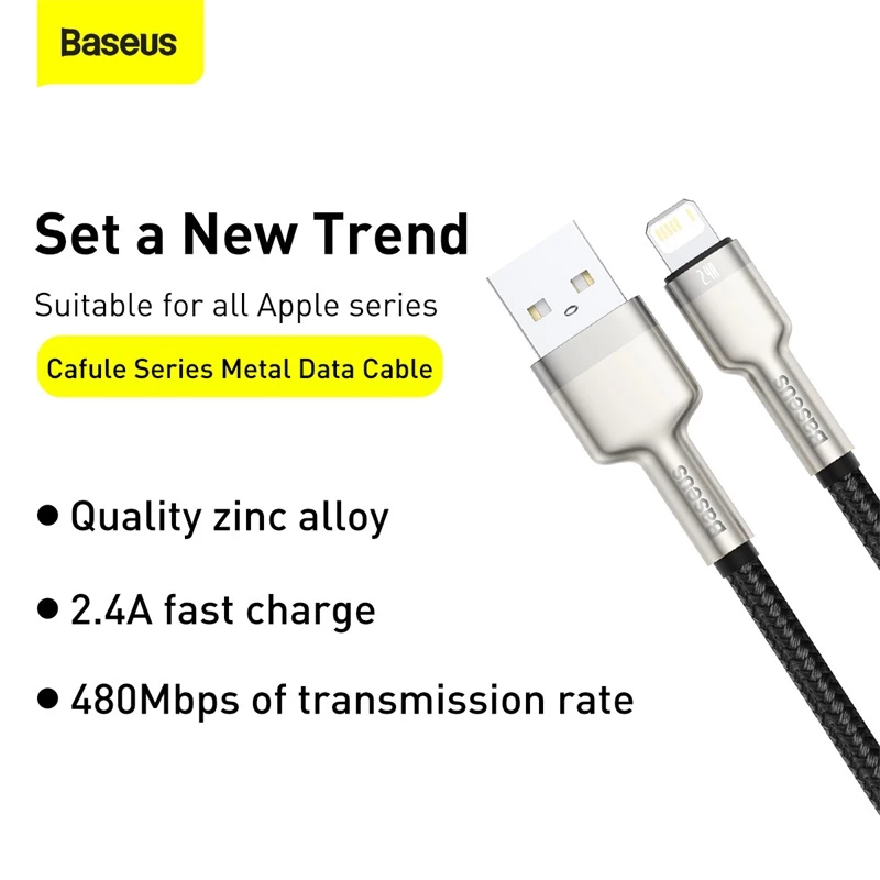 BASEUS Fast Charge Cafule andmekaabel - USB Type-A Lightningule - 480Mbps (2.4A PD) - 1m - Must
