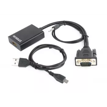 GEMBIRD VGA-HDMI-adapterikaabel, USB-toitega 15 cm – must