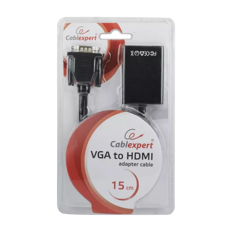 GEMBIRD VGA-HDMI-adapterikaabel, USB-toitega 15 cm – must