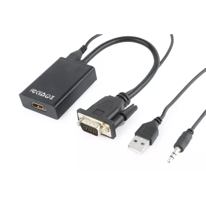 GEMBIRD VGA-HDMI-adapterikaabel, USB-toitega 15 cm – must