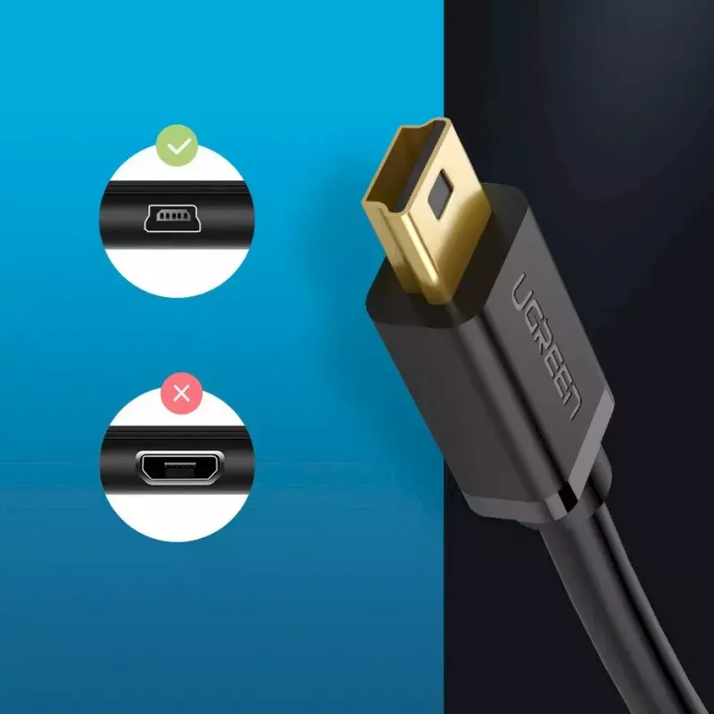 USB-kaabel UGREEN 10385 Mini-USB 480 Mbps 1,5 m must, kiirlaadimine