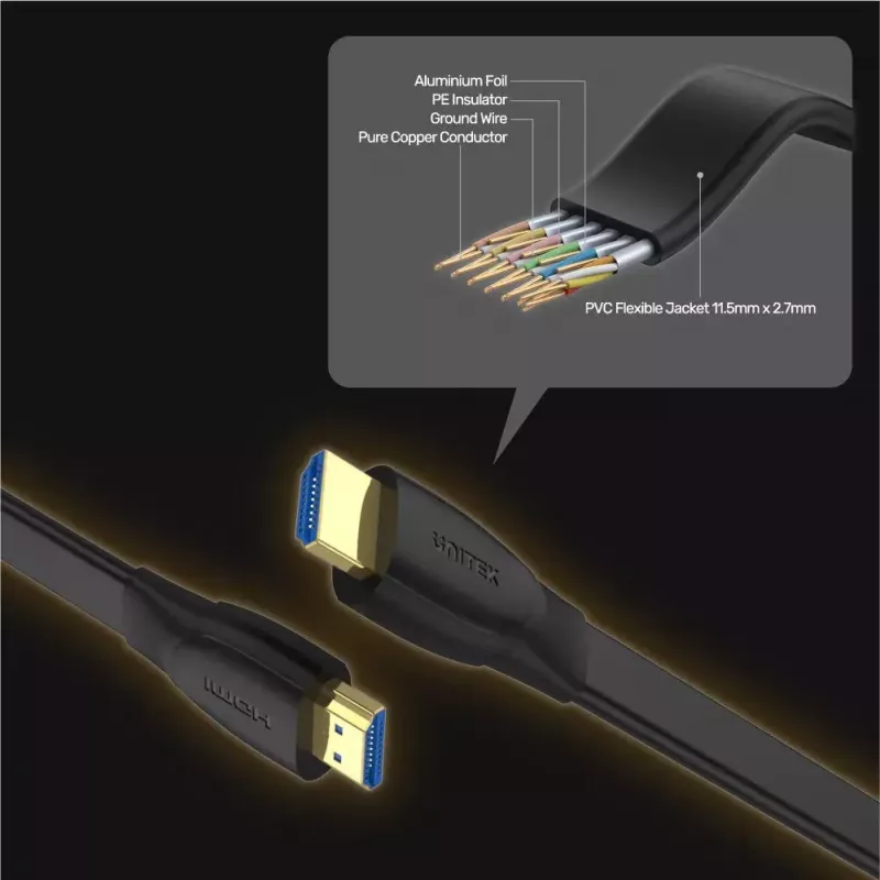 HDMI-kaabel Unitek C11063BK-2M 2 m, HDMI 2.0, 18 Gbit/s, 4K@60Hz, ARC, lame must