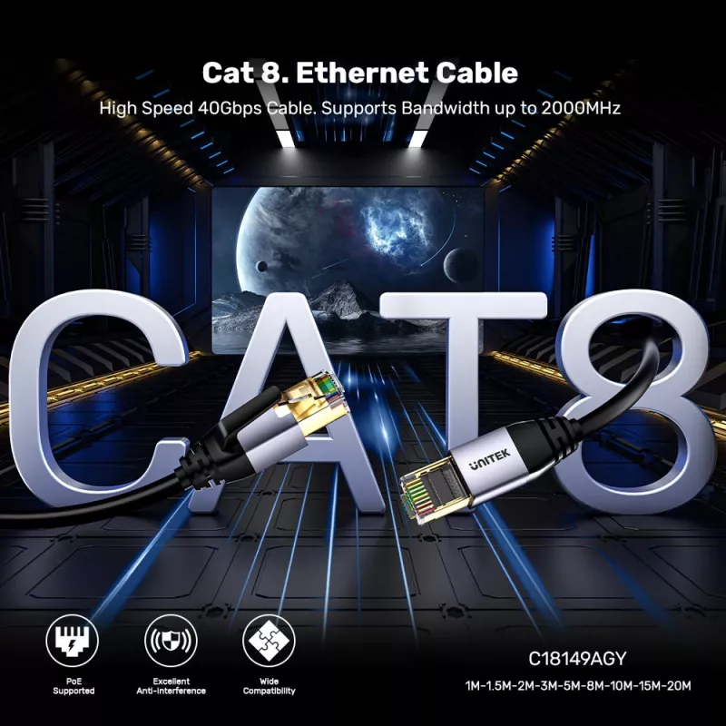 UNITEK Unitek Etherneti kaabel RJ-45 LAN Cat.8 (S/FTP) 1 m