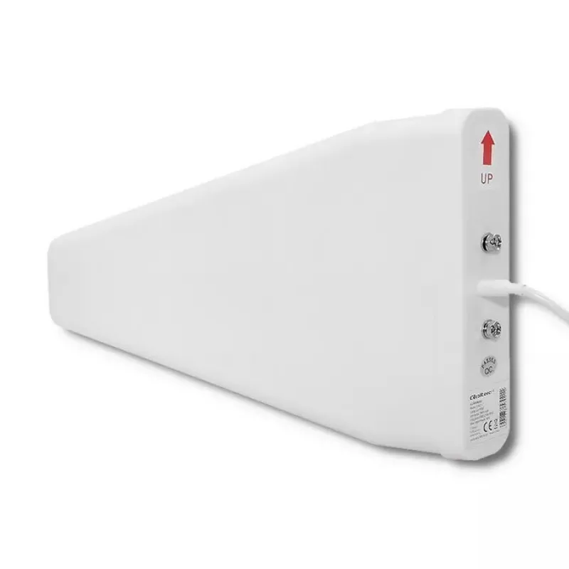 Väline 4G LTE antenn QOLTEC 57021 — 18 dBi võimendus, 600–2700 MHz, 50 Ω, 50 W, valge plastkorpus