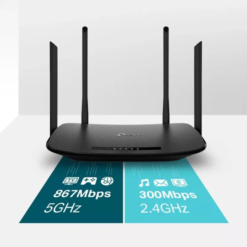 TP-Link AC1200 traadita VDSL/ADSL modemruuter, Wi-Fi 5 (802.11ac), kaheribaline (2,4 GHz / 5 GHz), Ethernet LAN, VDSL2, must, lauaruuter