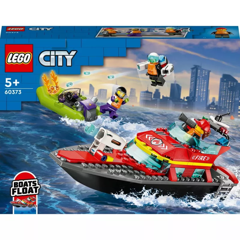 LEGO mängukomplekt Tuletõrjepaat 60373 — City seeria, 144 tk, 3 minifiguuri, vanusele 5+, mõõdud 80×230×70 mm