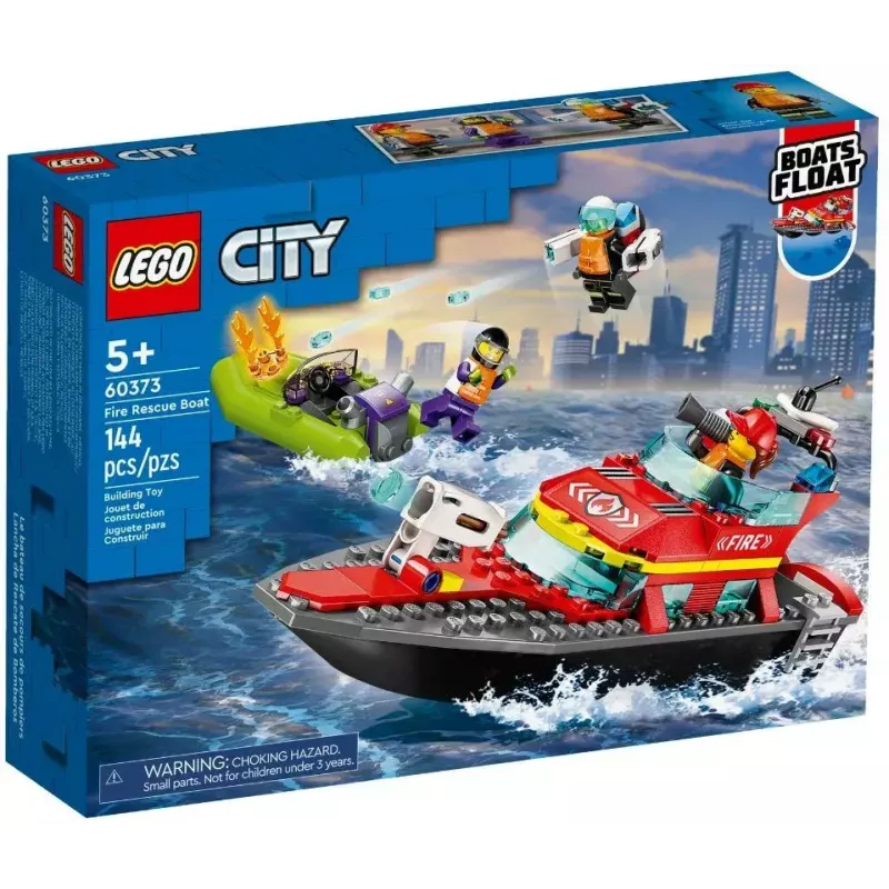 LEGO mängukomplekt Tuletõrjepaat 60373 — City seeria, 144 tk, 3 minifiguuri, vanusele 5+, mõõdud 80×230×70 mm