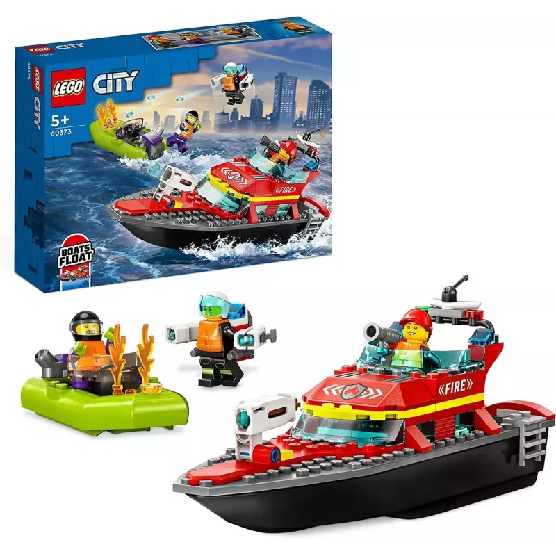 LEGO mängukomplekt Tuletõrjepaat 60373 — City seeria, 144 tk, 3 minifiguuri, vanusele 5+, mõõdud 80×230×70 mm