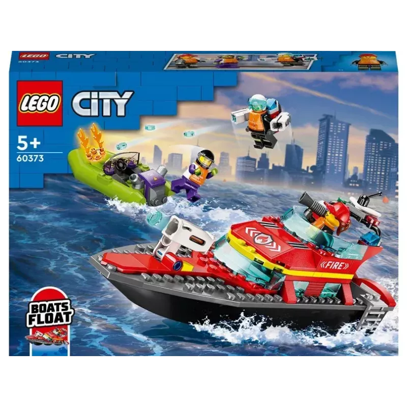 LEGO mängukomplekt Tuletõrjepaat 60373 — City seeria, 144 tk, 3 minifiguuri, vanusele 5+, mõõdud 80×230×70 mm