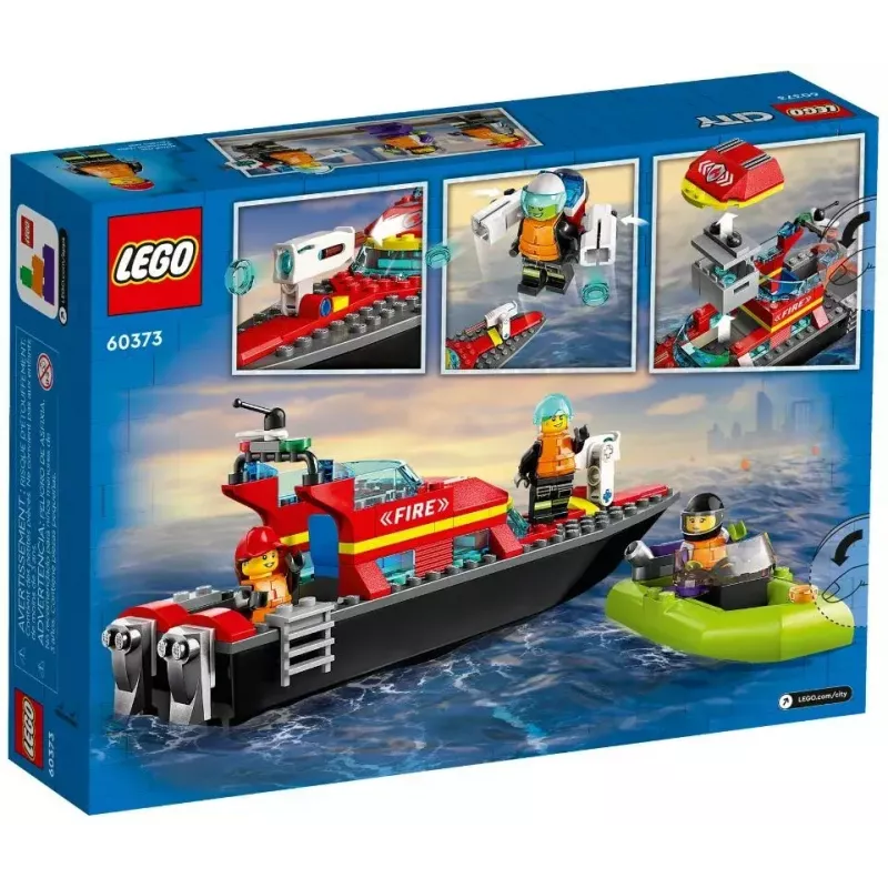 LEGO mängukomplekt Tuletõrjepaat 60373 — City seeria, 144 tk, 3 minifiguuri, vanusele 5+, mõõdud 80×230×70 mm