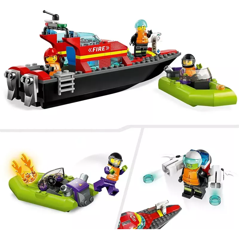 LEGO mängukomplekt Tuletõrjepaat 60373 — City seeria, 144 tk, 3 minifiguuri, vanusele 5+, mõõdud 80×230×70 mm