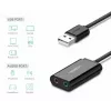Väline USB 2.0 heliadapter UGREEN 30724 — 2.0 stereo, kõrvaklappide väljund, mikrofonisisend, 0,15 m kaabel, must