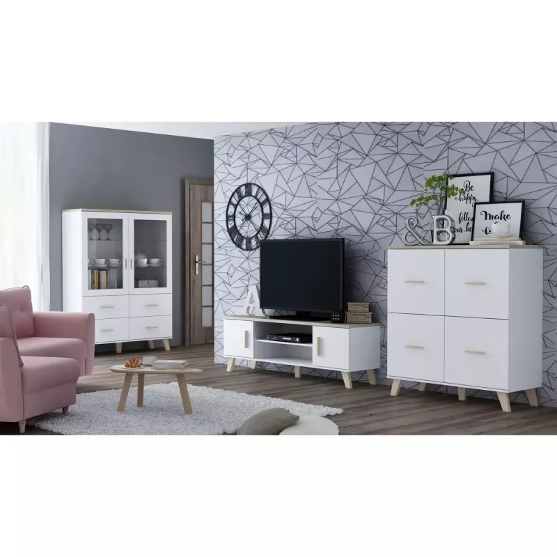 Küljekapp cama meble LOTTA 110 4D — 4 ust, 6 riiulit, Sonoma tamme pealispind, 1100×540×1190 mm