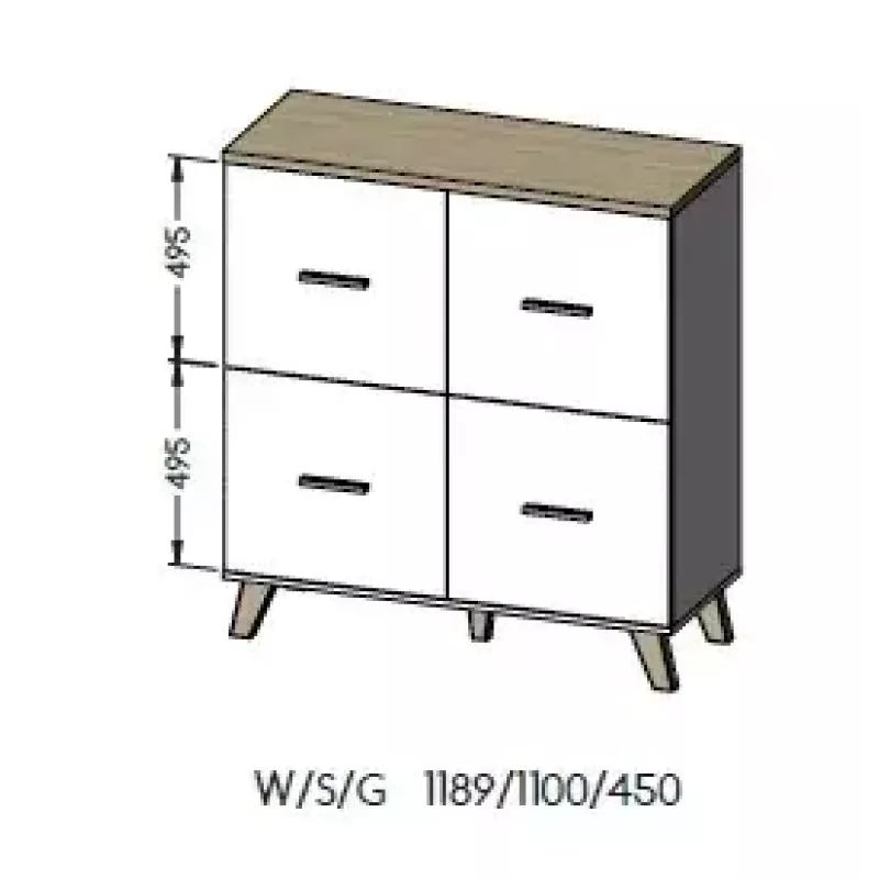 Küljekapp cama meble LOTTA 110 4D — 4 ust, 6 riiulit, Sonoma tamme pealispind, 1100×540×1190 mm