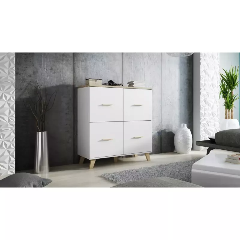 Küljekapp cama meble LOTTA 110 4D — 4 ust, 6 riiulit, Sonoma tamme pealispind, 1100×540×1190 mm