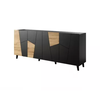 Kummut cama meble ETNA 200x42x82 cm, must matt tamme käsitööaktsentidega, puitlaastplaat