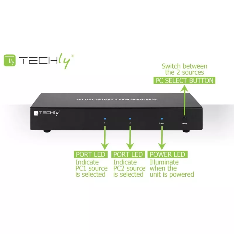 Techly IDATA DP-KVM2 KVM lüliti must