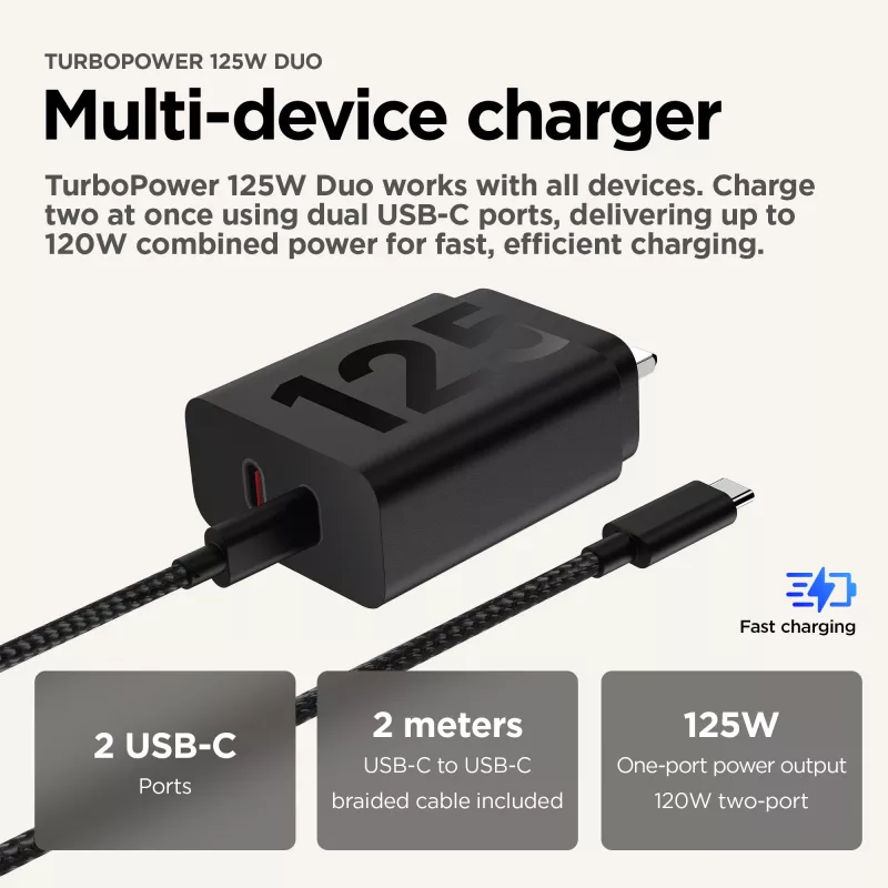 Motorola TurboPower 125W Duo laadija universaalne must AC kiirlaadimine siseruumides