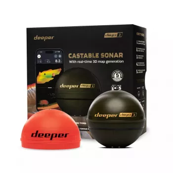Kaasaskantav kajaloodi deeper Smart Sonar CHIRP+3 Wi‑Fi — visatav juhtmevaba kajalood, max sügavus 100 m, kiirtenurgad 47°/20°/7°, Wi‑Fi, GPS/GLONASS