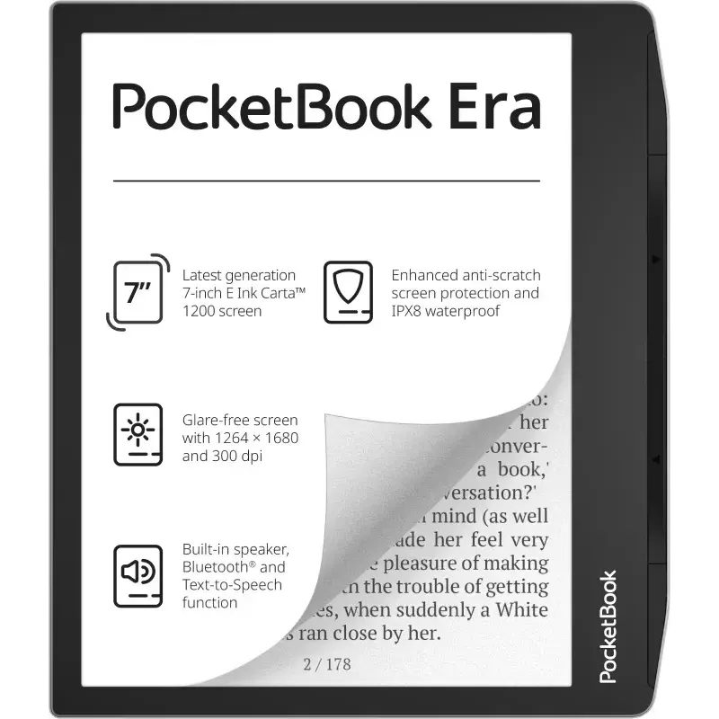 E-raamatulugeja PocketBook 700 Era — 7-tolline E Ink Carta puuteekraan, 16 GB, taustvalgustus, Bluetooth, veekindel