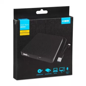Optiline kettaseade IBOX IED03 DVD±RW USB 3.1 Gen1 (USB-C) must, salv, 24x CD / 8x DVD