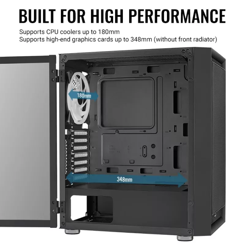 PC Midi Tower korpus AEROCOOL Graphite‑G‑BK‑v2 — Must, ATX/Micro‑ATX/Mini‑ITX, ees 2×140mm+tagumine 1×140mm