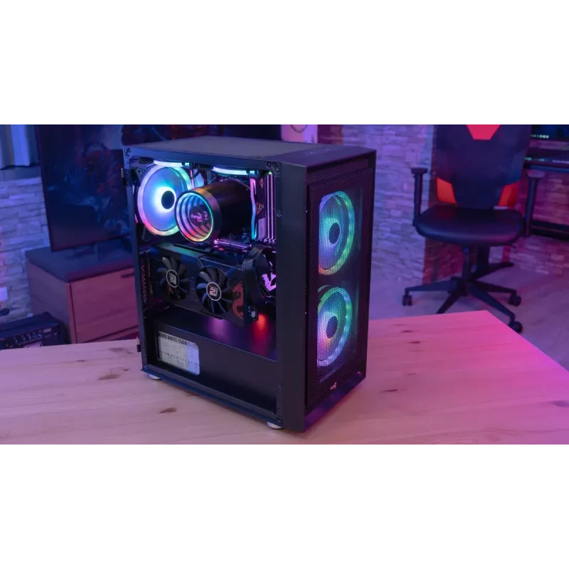 PC Midi Tower korpus AEROCOOL Graphite‑G‑BK‑v2 — Must, ATX/Micro‑ATX/Mini‑ITX, ees 2×140mm+tagumine 1×140mm