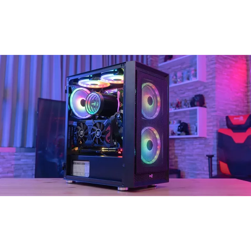 PC Midi Tower korpus AEROCOOL Graphite‑G‑BK‑v2 — Must, ATX/Micro‑ATX/Mini‑ITX, ees 2×140mm+tagumine 1×140mm