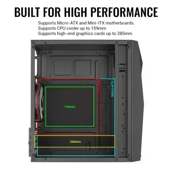 Arvutikorpus AEROCOOL Raider Mini G V3 Mini-ITX / microATX, must, külgaken, roheline LED, max GPU 285 mm, protsessorijahuti 159 mm