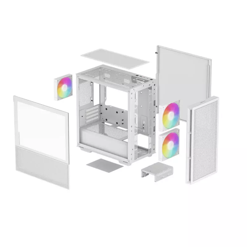 DeepCool CH360 Micro-ATX arvutikorpus, karastatud klaas, ilma toiteplokita, valge