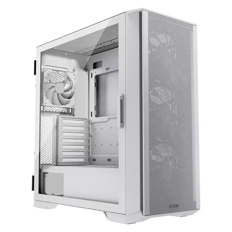 PC Case MODECOM HORIZON FLOW MIDI Valge — Midi-Tower, ARGB, karastatud klaas, micro ATX, USB-C, 3x140mm ees, 1x140mm taga, GPU kuni 400 mm, CPU jahuti kõrgus 172 mm