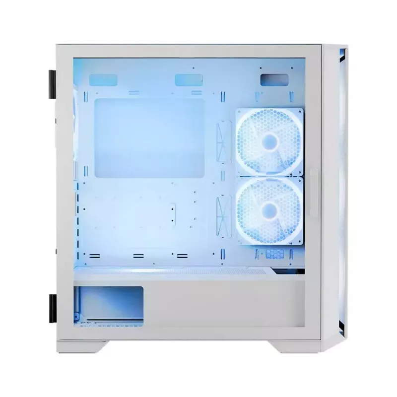 PC Case MODECOM HORIZON FLOW MIDI Valge — Midi-Tower, ARGB, karastatud klaas, micro ATX, USB-C, 3x140mm ees, 1x140mm taga, GPU kuni 400 mm, CPU jahuti kõrgus 172 mm