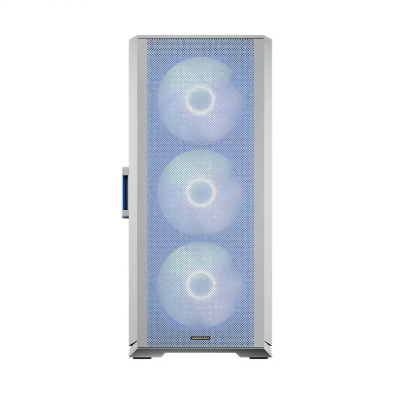 PC Case MODECOM HORIZON FLOW MIDI Valge — Midi-Tower, ARGB, karastatud klaas, micro ATX, USB-C, 3x140mm ees, 1x140mm taga, GPU kuni 400 mm, CPU jahuti kõrgus 172 mm
