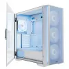 PC Case MODECOM HORIZON FLOW MIDI Valge — Midi-Tower, ARGB, karastatud klaas, micro ATX, USB-C, 3x140mm ees, 1x140mm taga, GPU kuni 400 mm, CPU jahuti kõrgus 172 mm