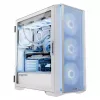 PC Case MODECOM HORIZON FLOW MIDI Valge — Midi-Tower, ARGB, karastatud klaas, micro ATX, USB-C, 3x140mm ees, 1x140mm taga, GPU kuni 400 mm, CPU jahuti kõrgus 172 mm