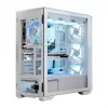 PC Case MODECOM HORIZON FLOW MIDI Valge — Midi-Tower, ARGB, karastatud klaas, micro ATX, USB-C, 3x140mm ees, 1x140mm taga, GPU kuni 400 mm, CPU jahuti kõrgus 172 mm