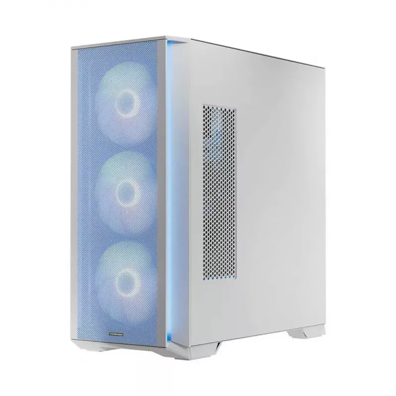 PC Case MODECOM HORIZON FLOW MIDI Valge — Midi-Tower, ARGB, karastatud klaas, micro ATX, USB-C, 3x140mm ees, 1x140mm taga, GPU kuni 400 mm, CPU jahuti kõrgus 172 mm