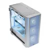 PC Case MODECOM HORIZON FLOW MIDI Valge — Midi-Tower, ARGB, karastatud klaas, micro ATX, USB-C, 3x140mm ees, 1x140mm taga, GPU kuni 400 mm, CPU jahuti kõrgus 172 mm