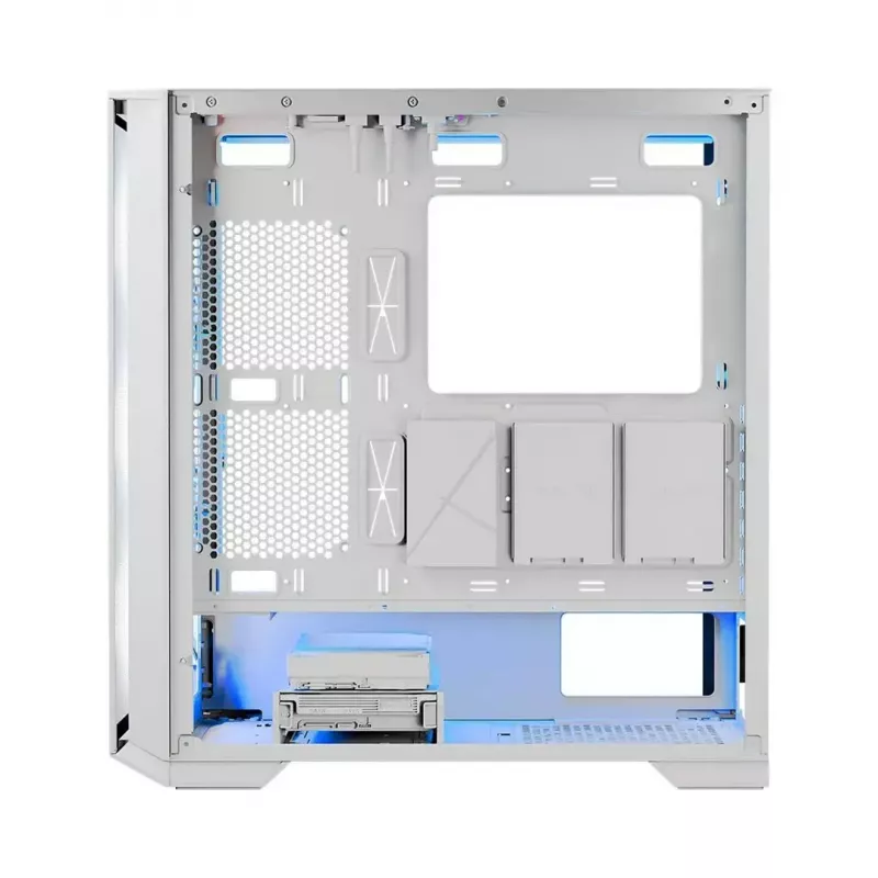 PC Case MODECOM HORIZON FLOW MIDI Valge — Midi-Tower, ARGB, karastatud klaas, micro ATX, USB-C, 3x140mm ees, 1x140mm taga, GPU kuni 400 mm, CPU jahuti kõrgus 172 mm