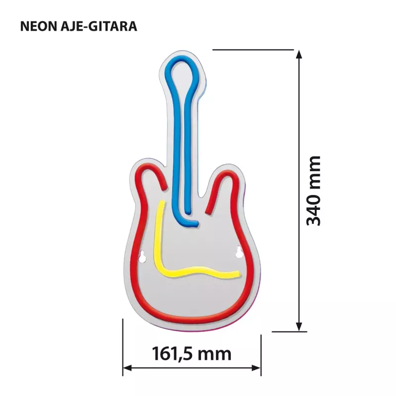 LED-neoonmärk ActiveJet AJE-NEON GUITAR mitmevärviline USB 5V, 240×176×20 mm, pinnale paigaldatav