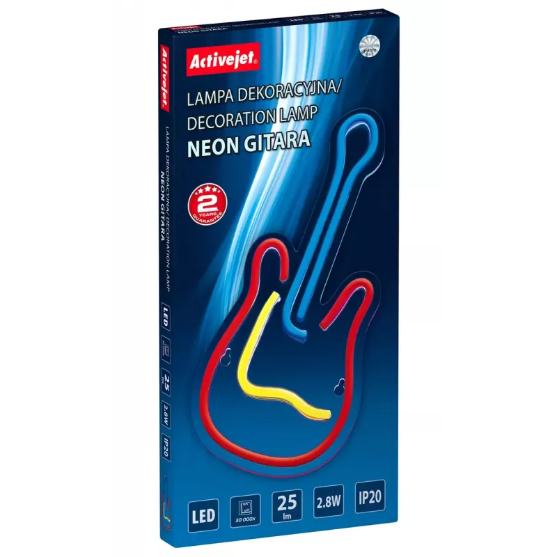 LED-neoonmärk ActiveJet AJE-NEON GUITAR mitmevärviline USB 5V, 240×176×20 mm, pinnale paigaldatav